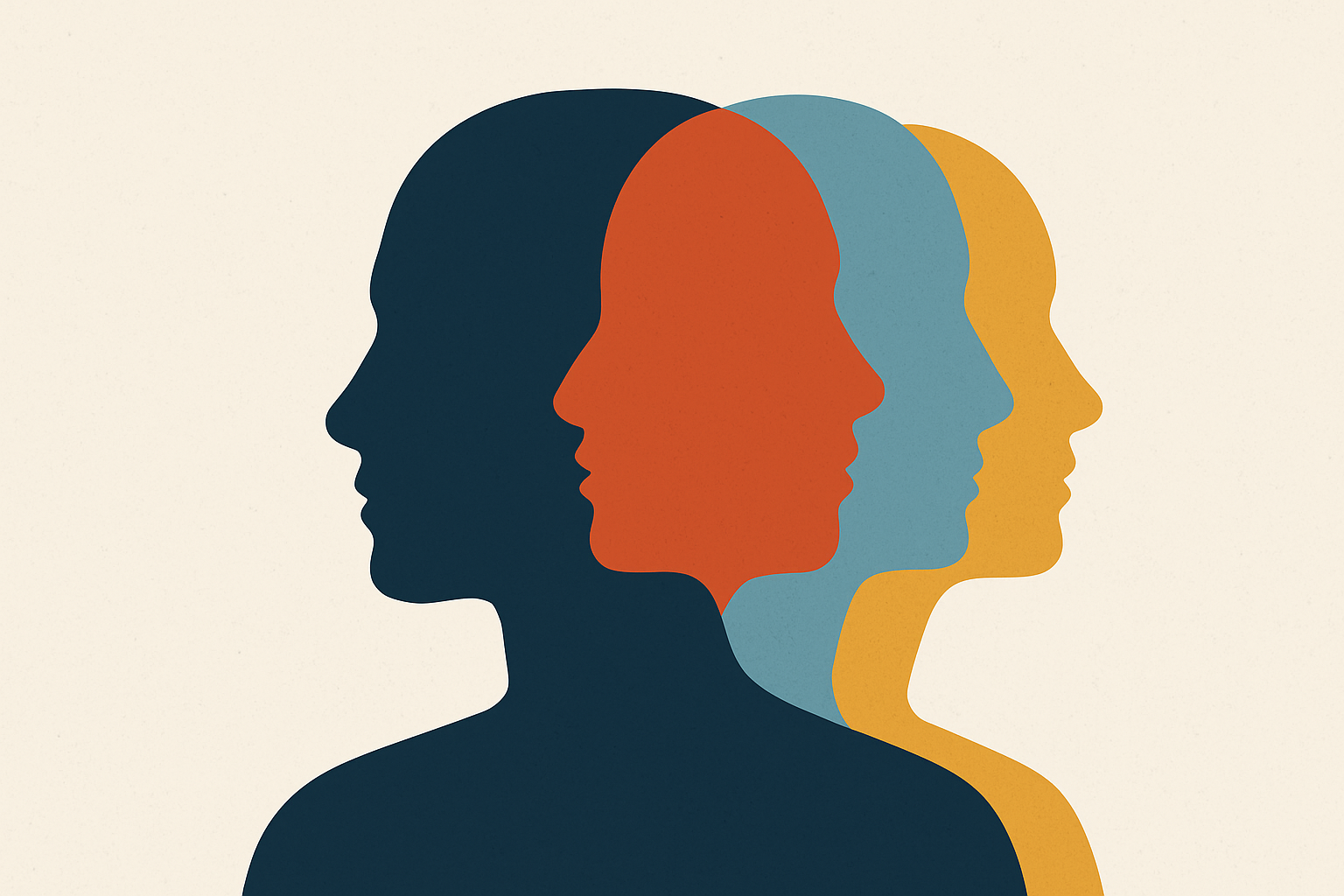 Visual representation contrasting schizophrenia and Dissociative Identity Disorder by depicting fragmented identity and altered perceptions.