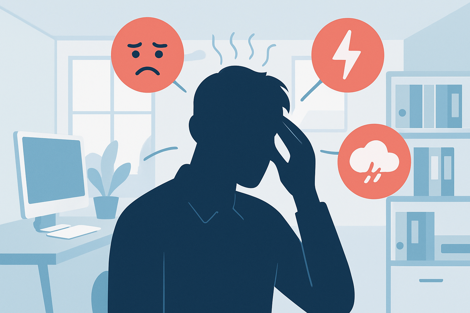 Visualization of common symptoms of work stress highlighting emotional, cognitive, and physical effects
