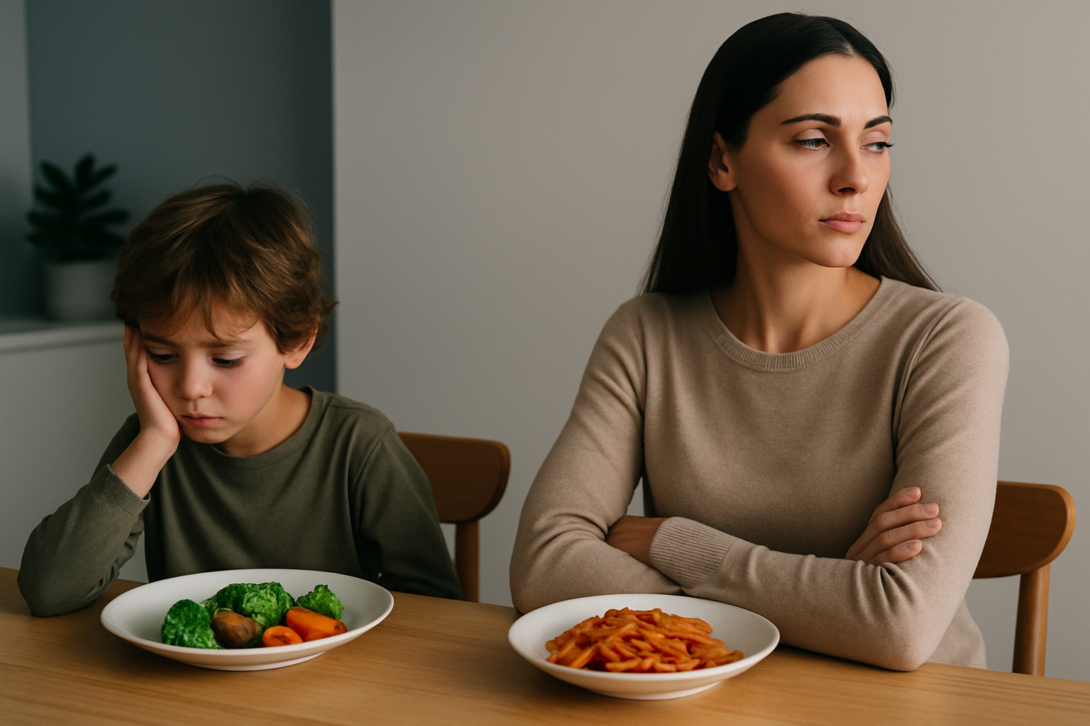 Illustration showing emotional distance between a narcissistic mother and her child during everyday interaction.