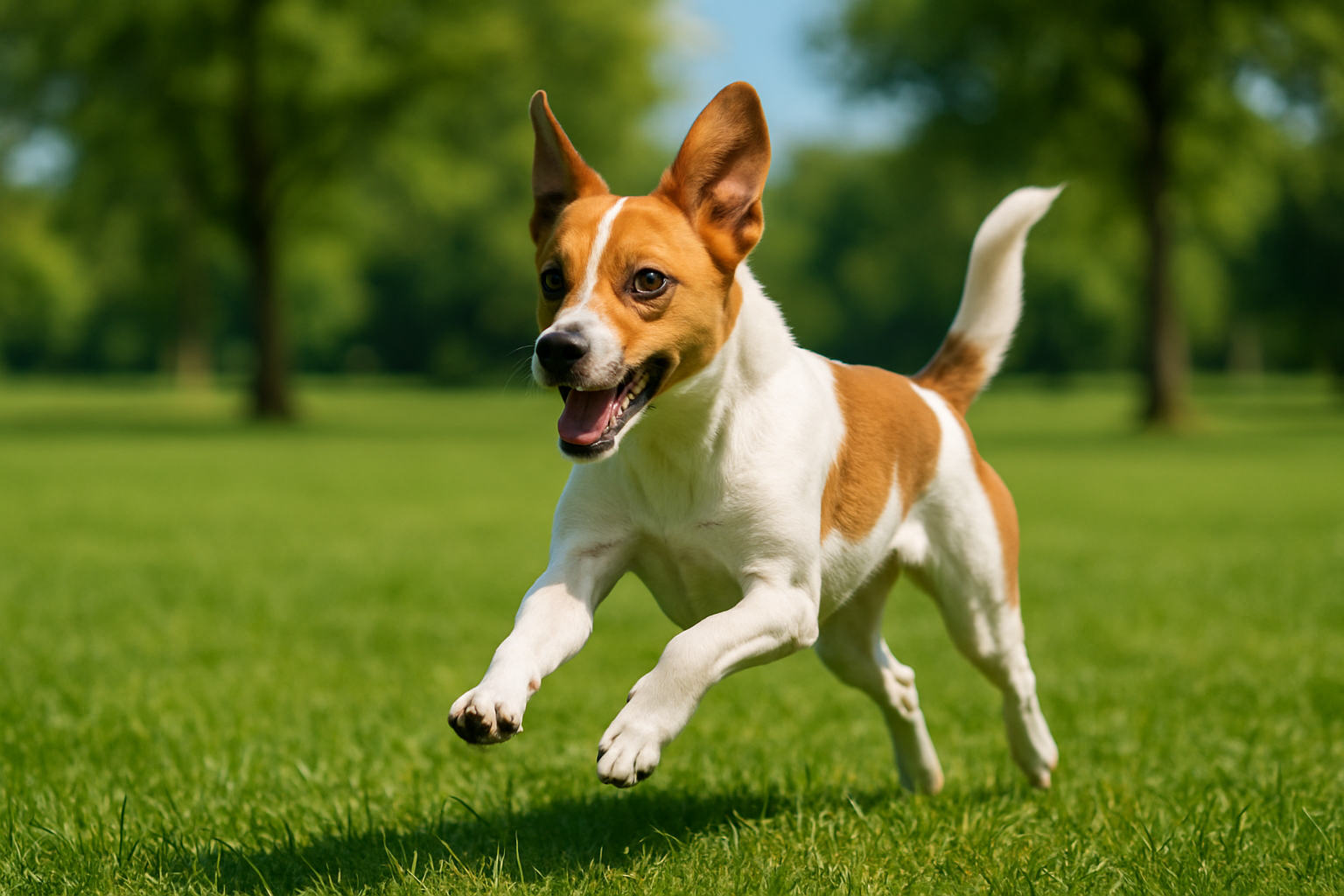 A dog exhibiting hyperactive behavior in an outdoor environment, running energetically.
