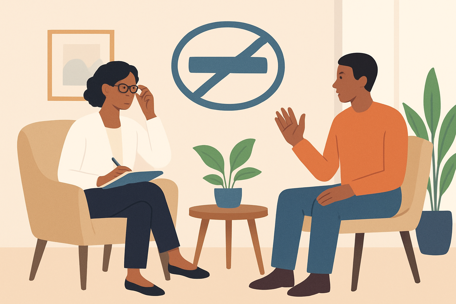 Therapist and client engaging in a boundary-setting session to address stalking personality traits.