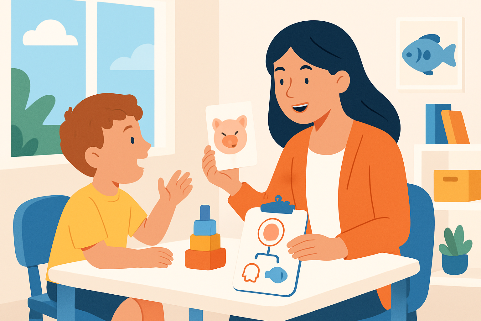 Speech therapist applying cycles approach with tactile cues and playful engagement