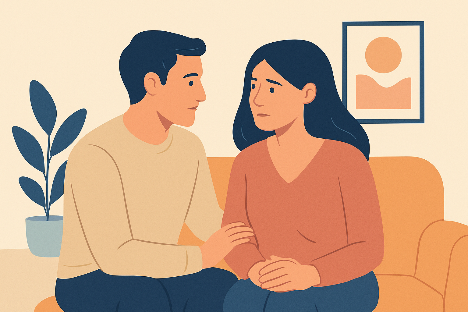 Couple reconnecting through empathetic dialogue and mutual respect