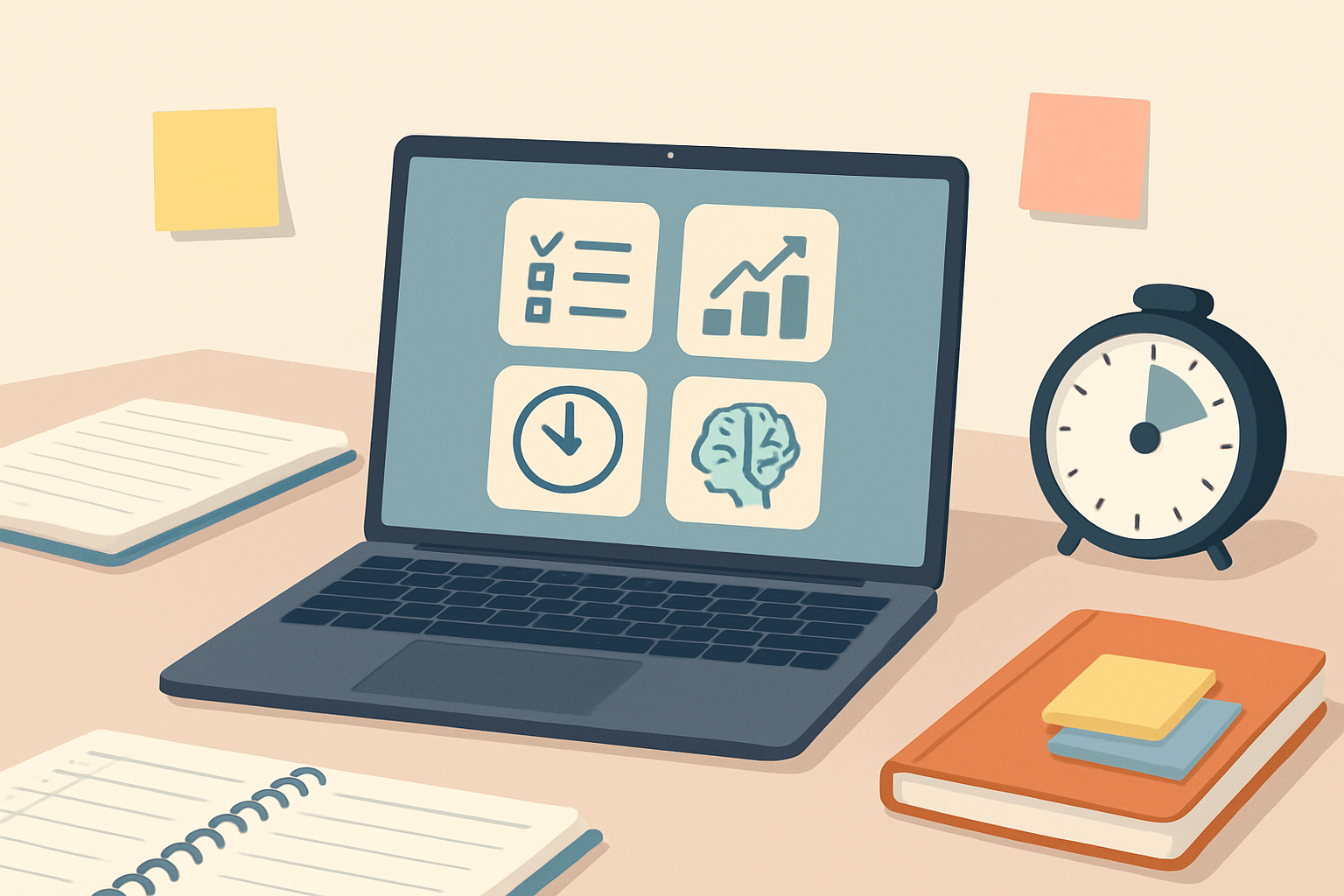 Workspace featuring tools and apps to help manage ADHD paralysis and improve focus and task organization