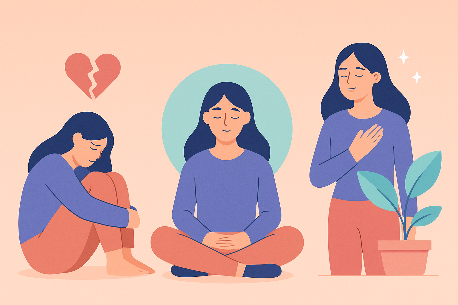 Visual representation of the emotional stages involved in the relationship breakup process, symbolizing healing and transformation.