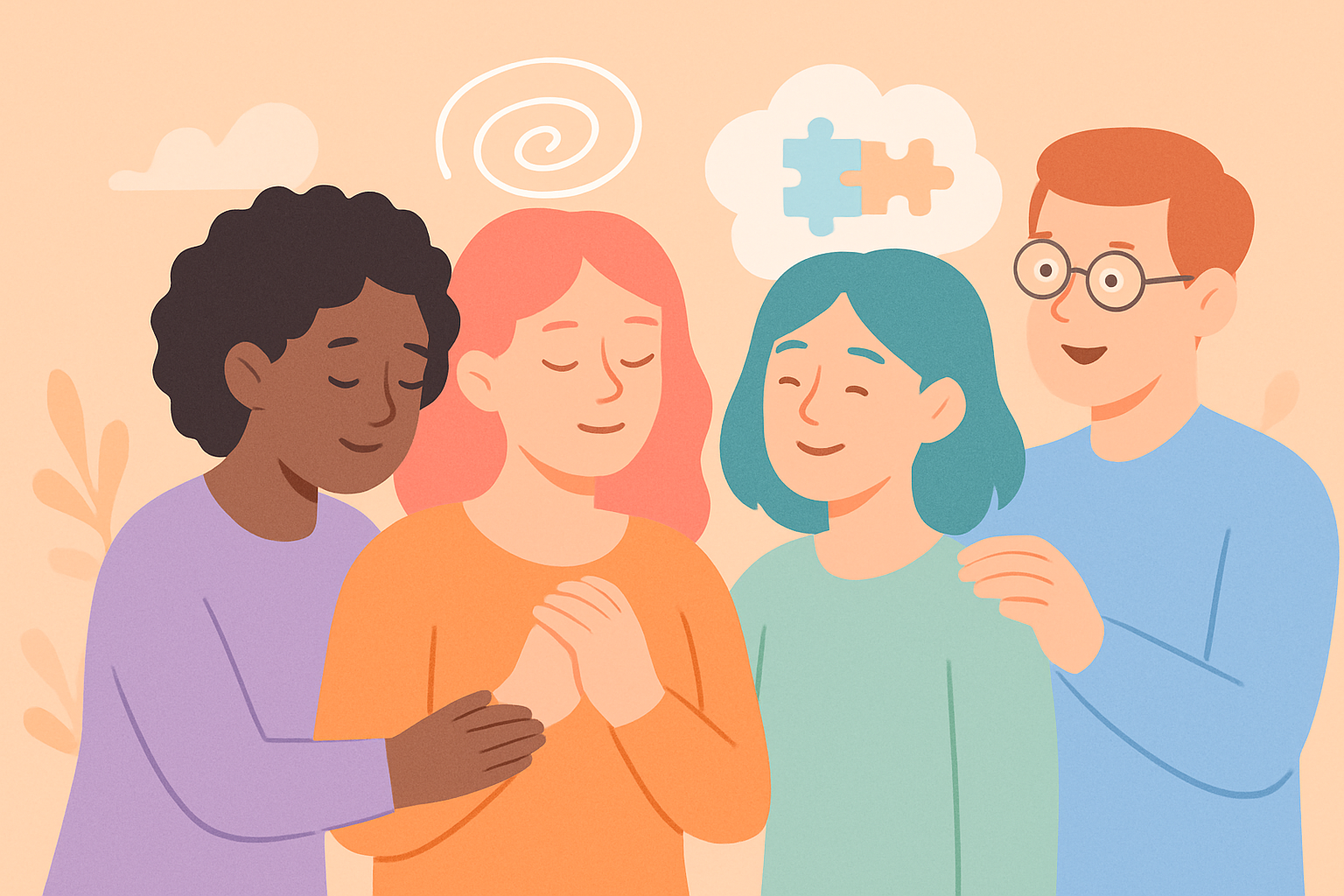 Illustration depicting supportive community and inclusivity for people with OCD and neurodivergence