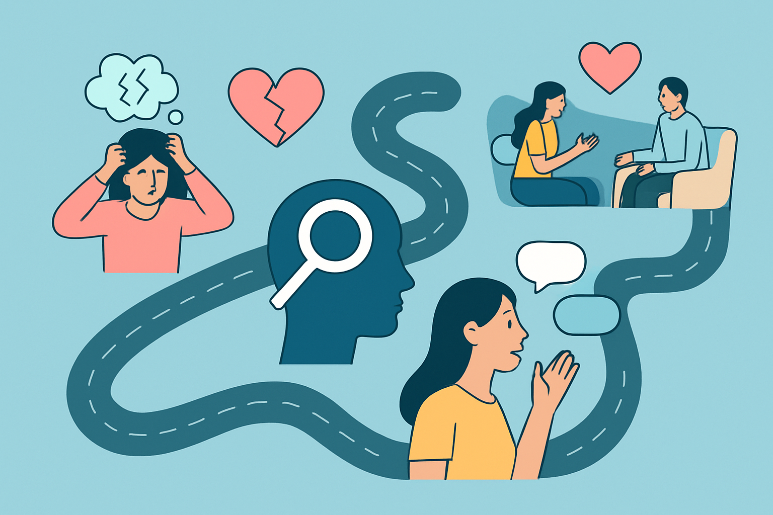 Visual roadmap illustrating the journey from self-sabotage to healthy relationships