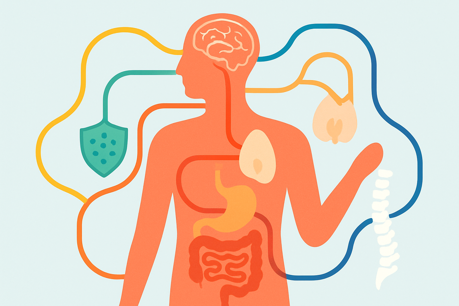 Illustration showing the interconnected systems in the body addressed by functional and integrative medicine