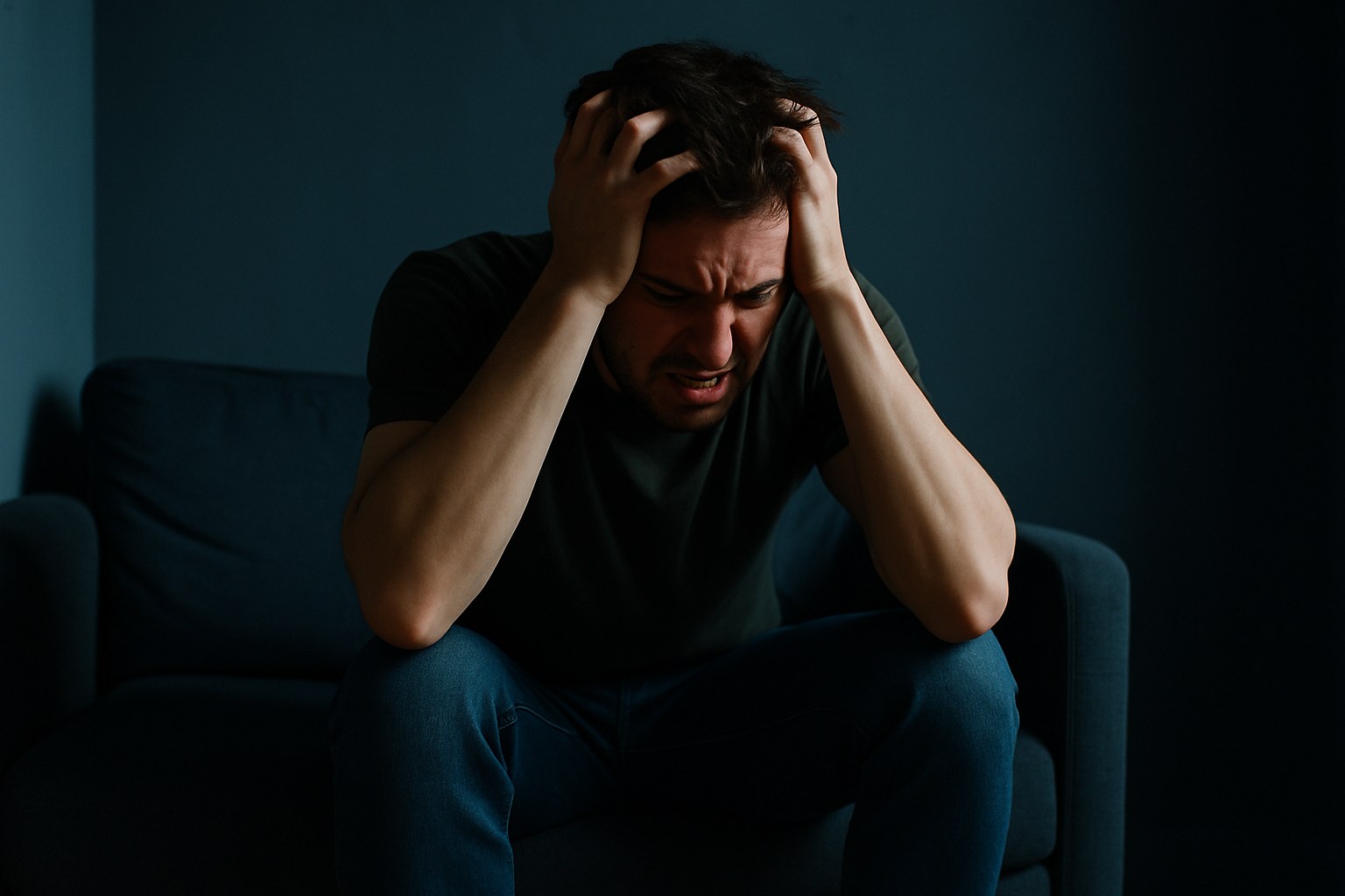 Person experiencing emotional distress and frustration related to intermittent explosive disorder.