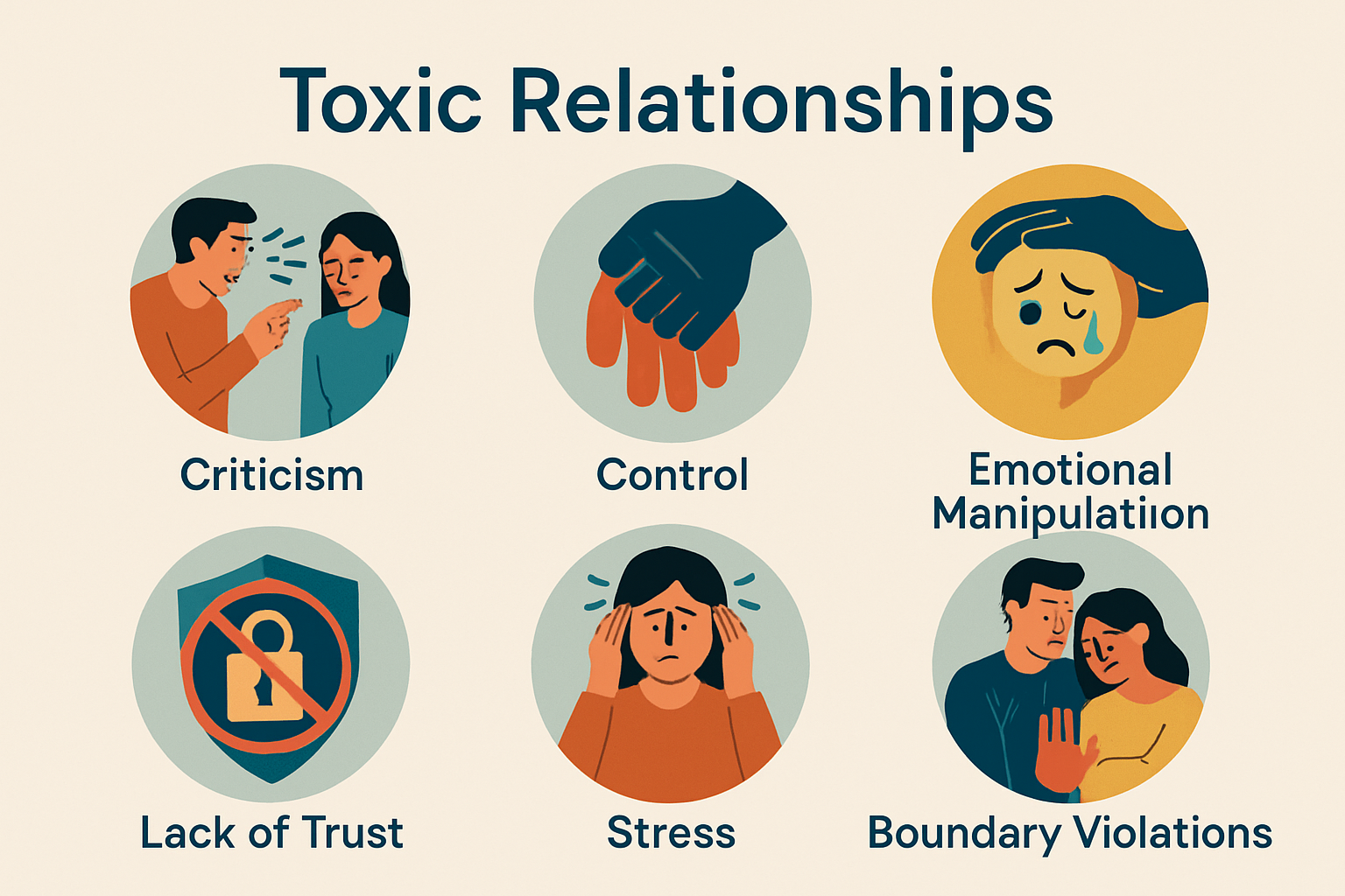 A visual infographic summarizing key signs of toxic relationships for quick reference.
