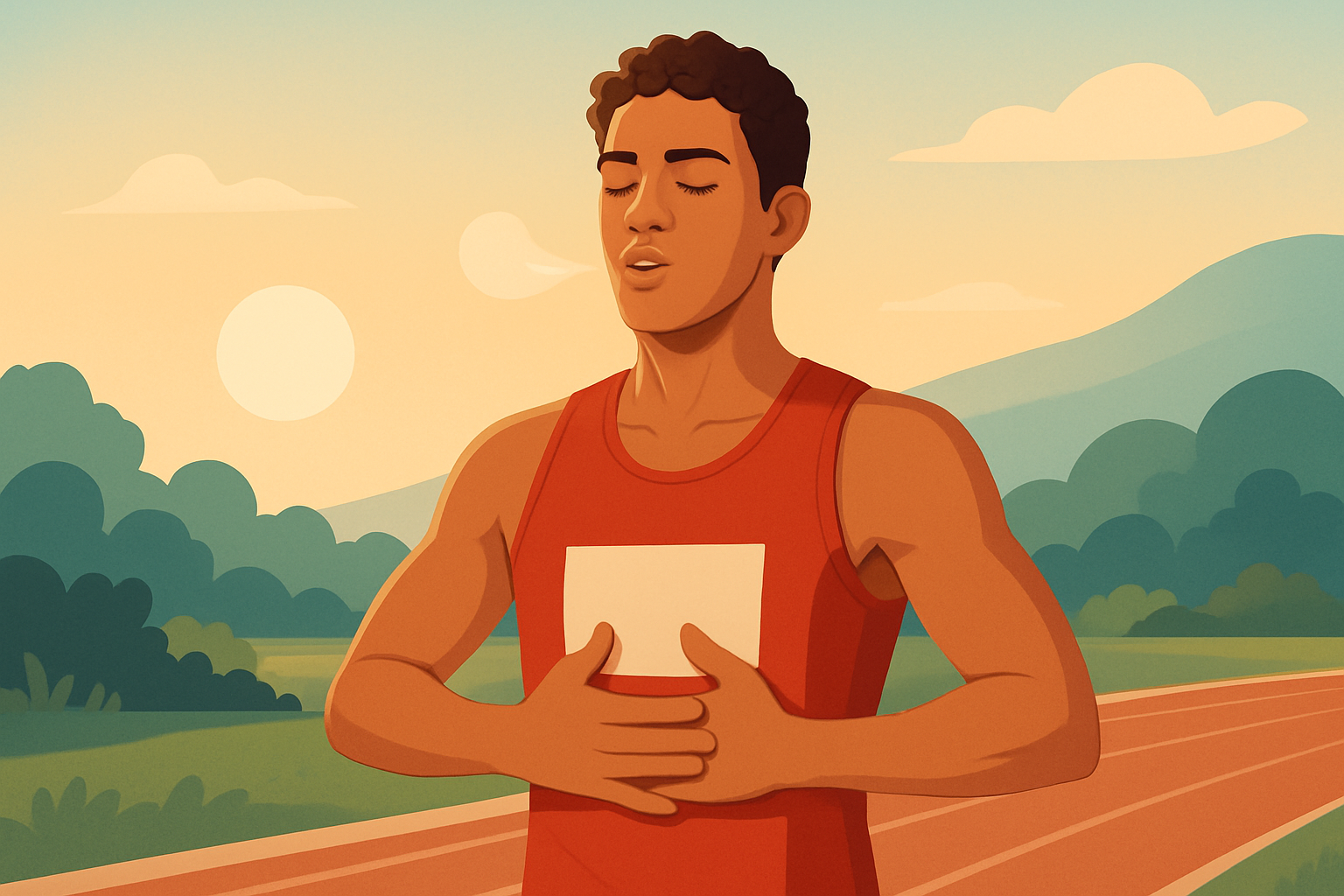 A young athlete practicing controlled breathing techniques to build mental toughness before a game.