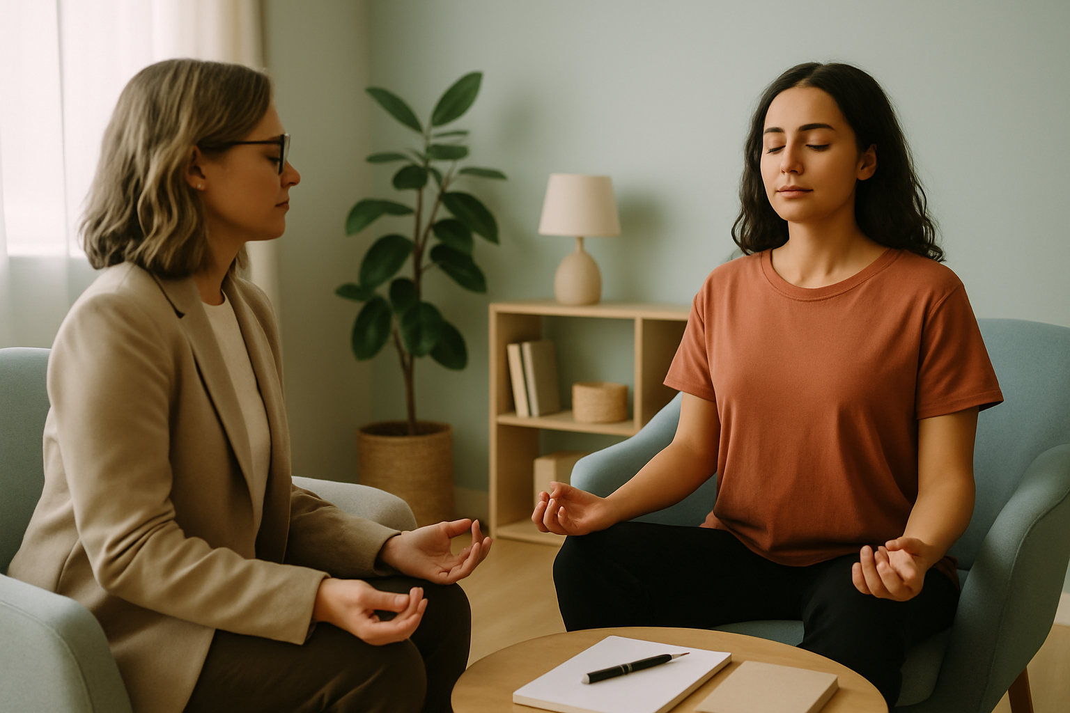Therapist guiding a client through anchoring exercises during a trauma recovery session
