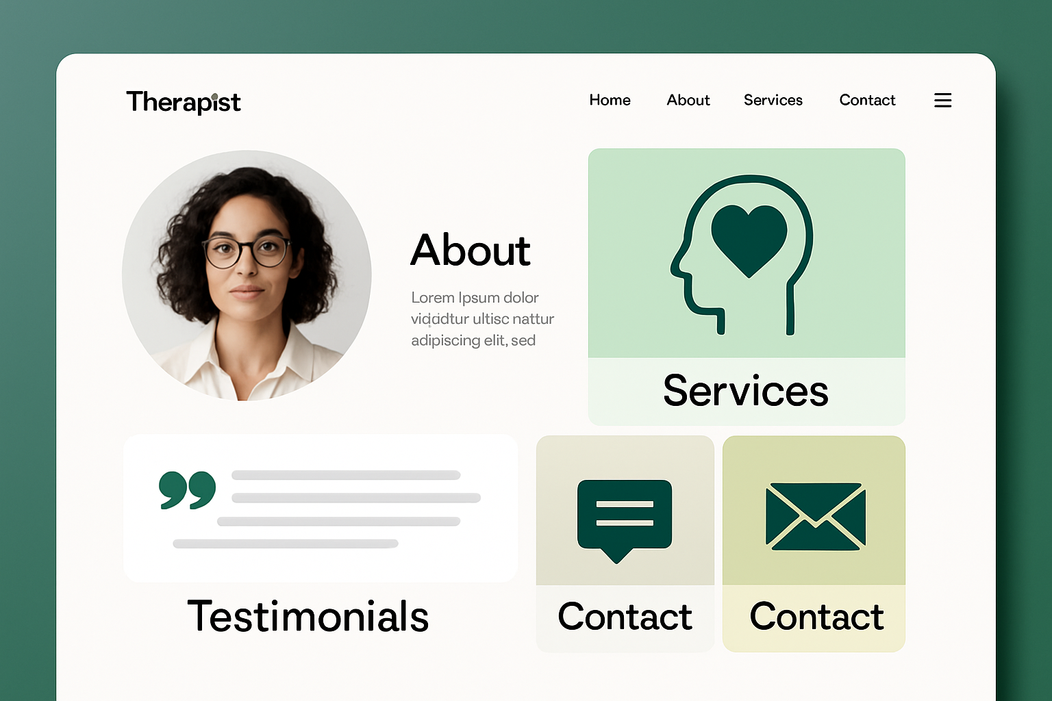 Example of an effective therapist website homepage demonstrating clear layout and client-friendly design