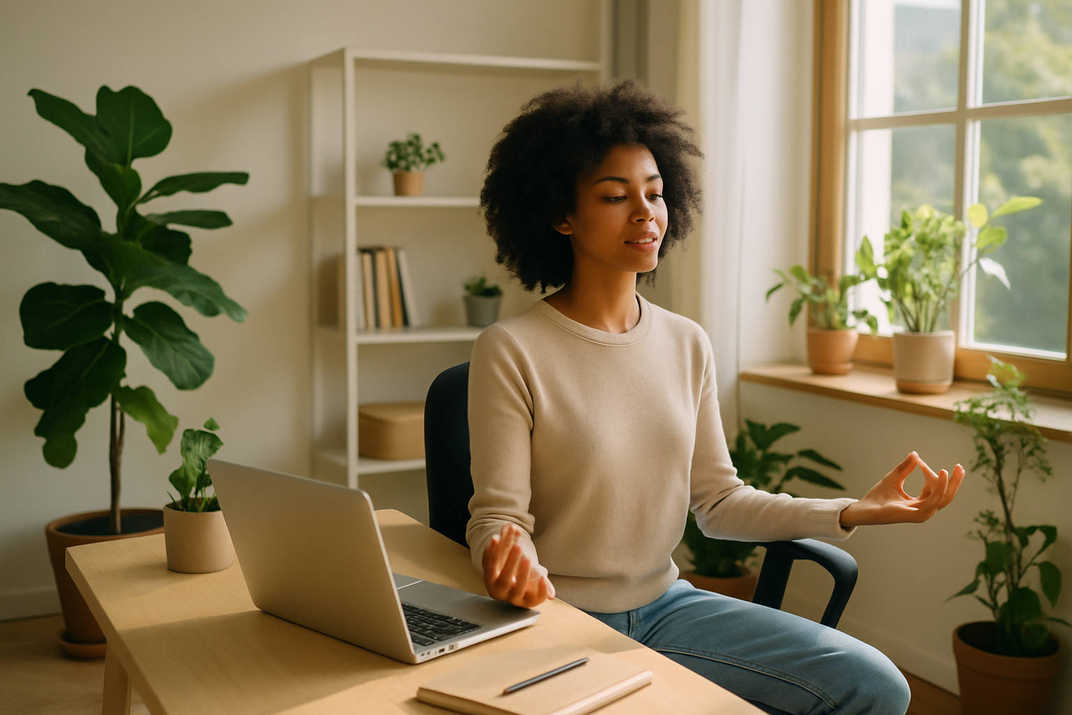 A person practicing mindfulness meditation in a bright, serene environment to enhance mental clarity.