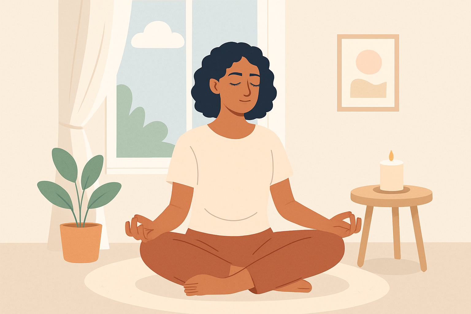 A person calmly practicing mindfulness meditation, illustrating emotional awareness and impermanence in daily life.