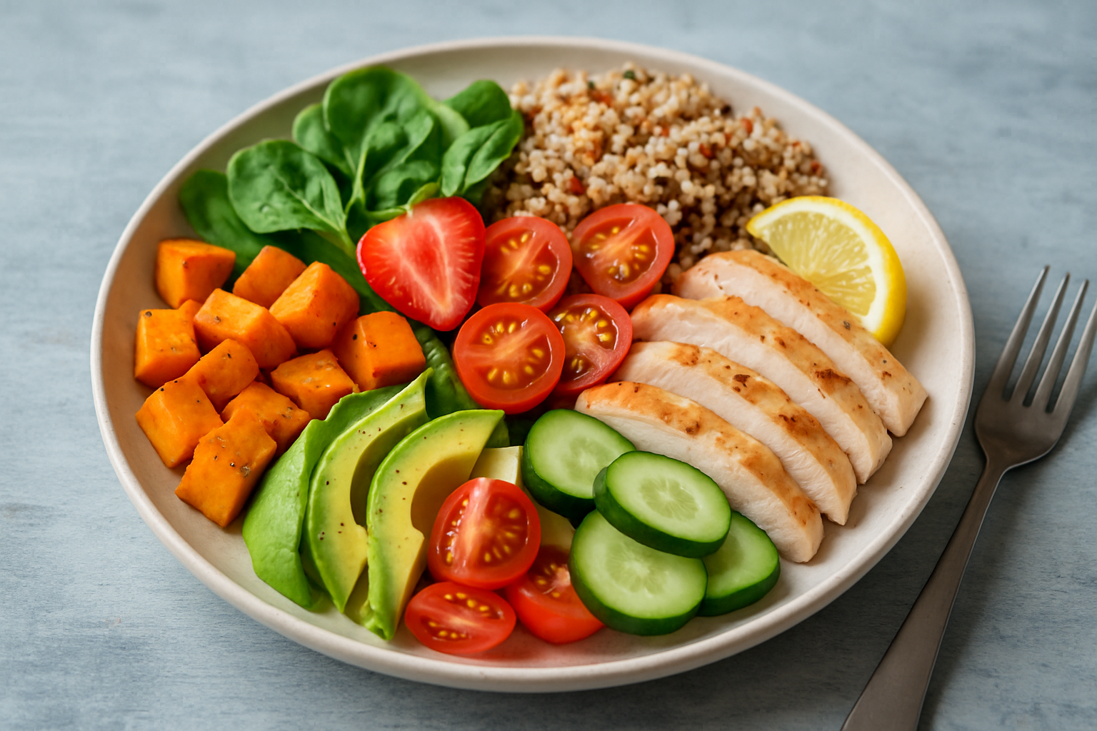 A vibrant, balanced meal representing nutritional wellness through wholesome ingredients.