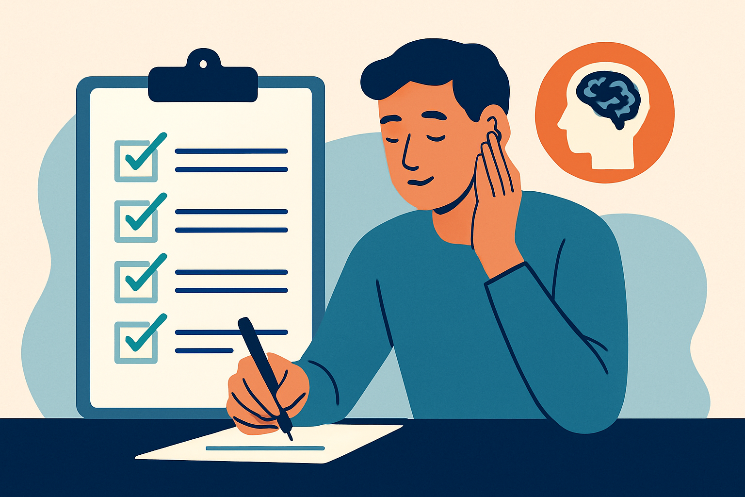 Visual of a person engaging with a self-assessment checklist for performance anxiety