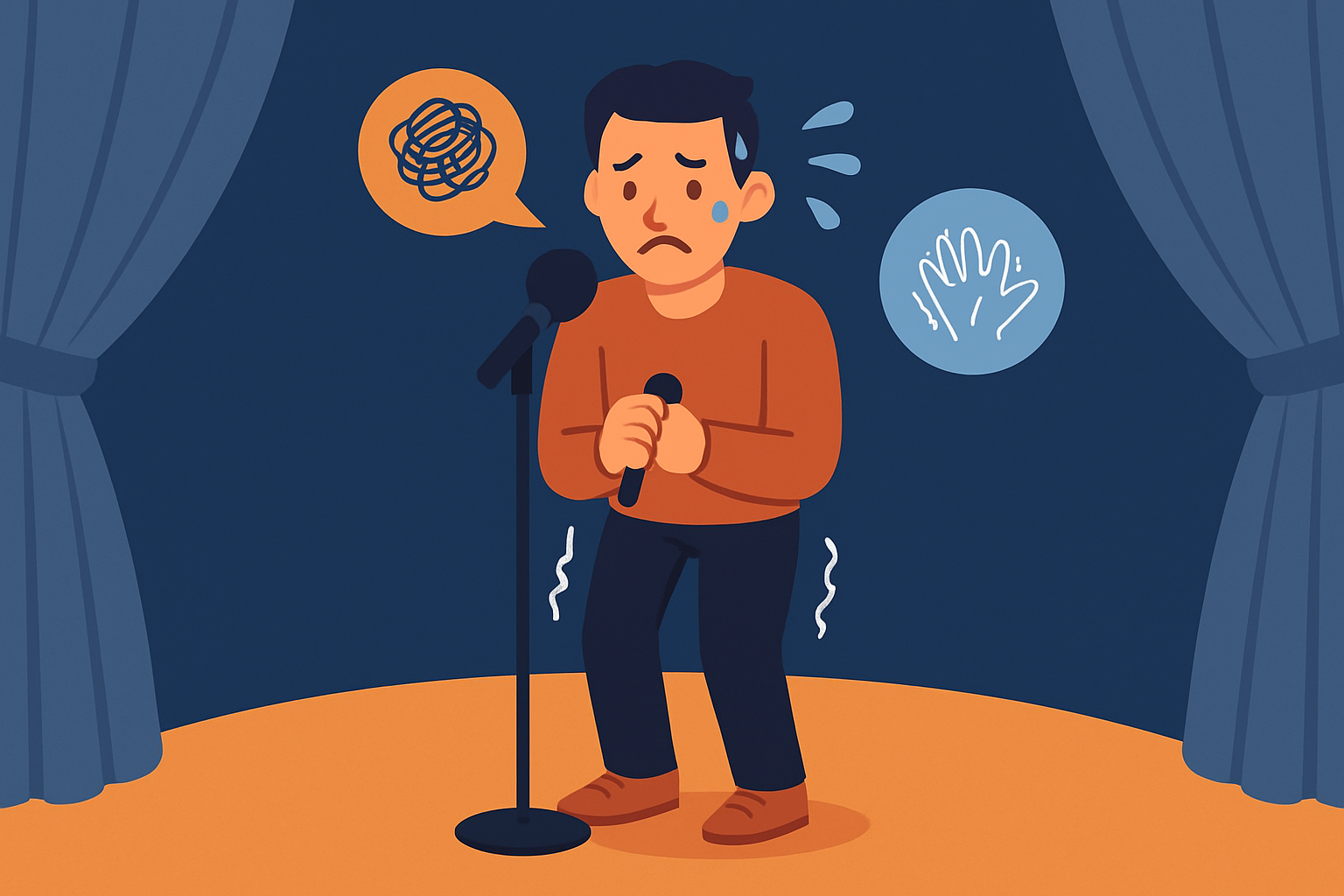 Visual representation of physical and emotional symptoms experienced by someone with performance anxiety