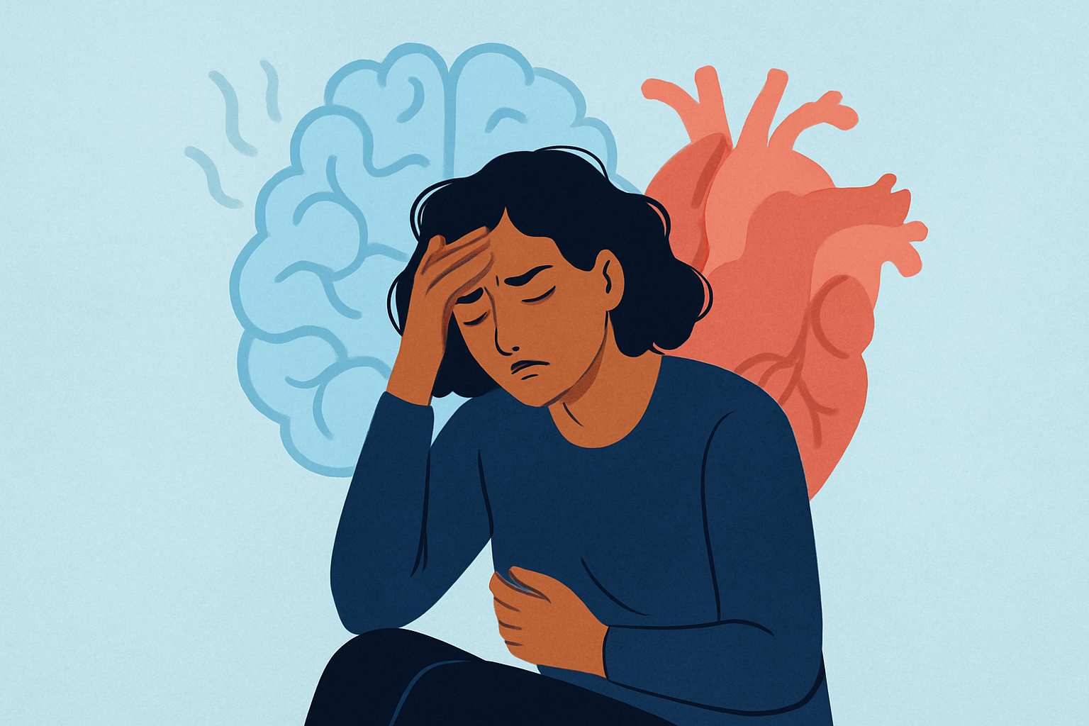Visual representation of the interconnected symptoms of complex PTSD including emotional, physical, and cognitive aspects