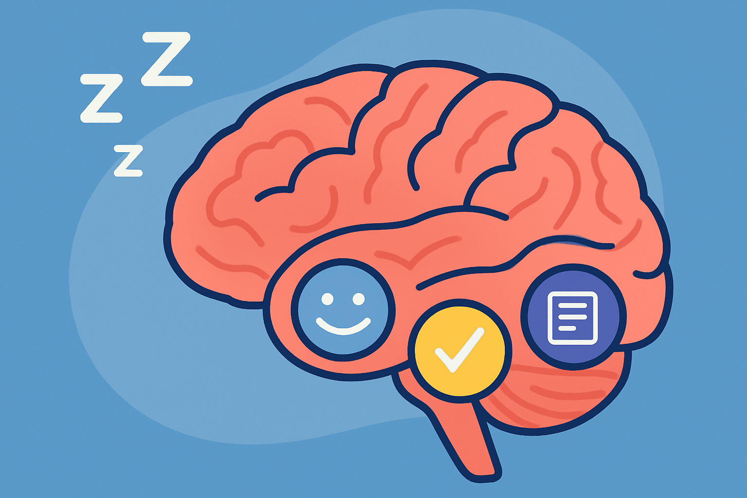 Diagram illustrating brain activity in various sleep stages and their connection to mental health benefits like mood and memory