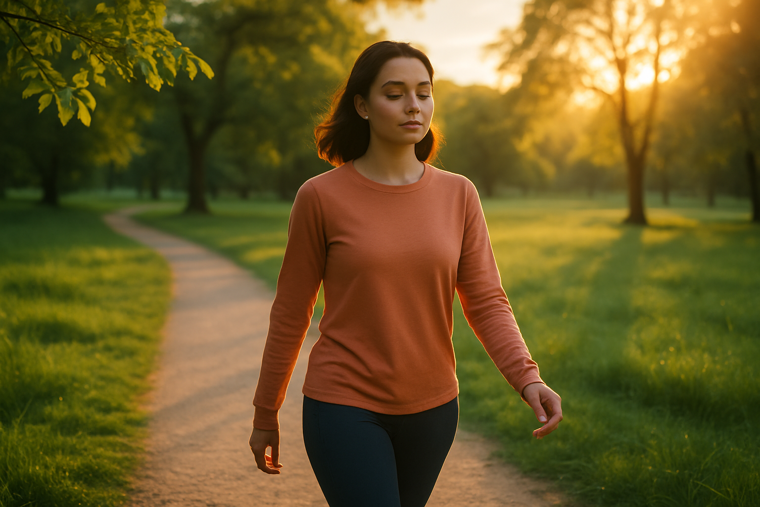 A serene image of someone walking outdoors to illustrate physical activity as a calming tool for anxiety