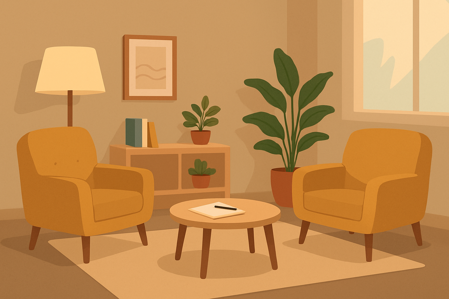 A welcoming therapy space that fosters safety and trust, ideal for clients working on anxious avoidant attachment.