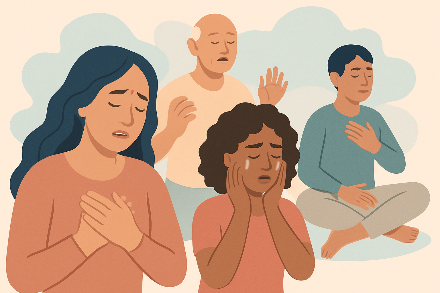 Illustration showing common physical and emotional signs of trauma release during the healing process.