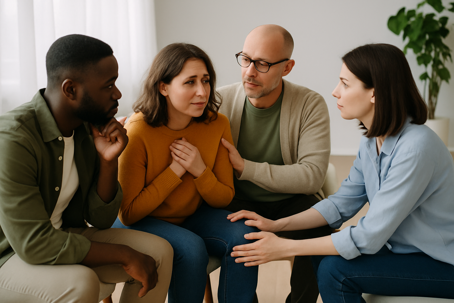 Group therapy session demonstrating emotional support and community in mental health recovery