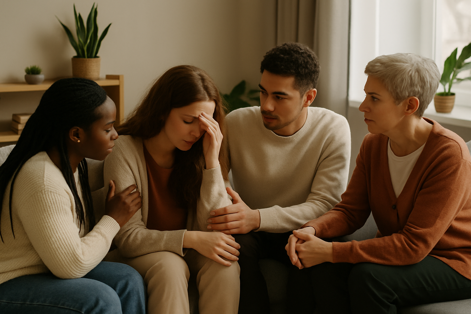 People engaging in supportive, empathetic conversations to cultivate bonds in difficult times
