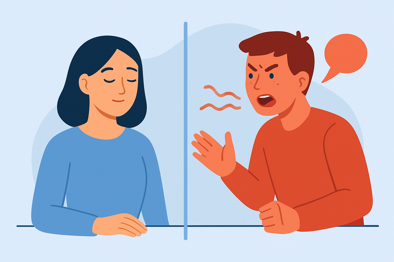 Illustration showing someone using strategic communication techniques to stay calm and assertive while talking to a difficult person.