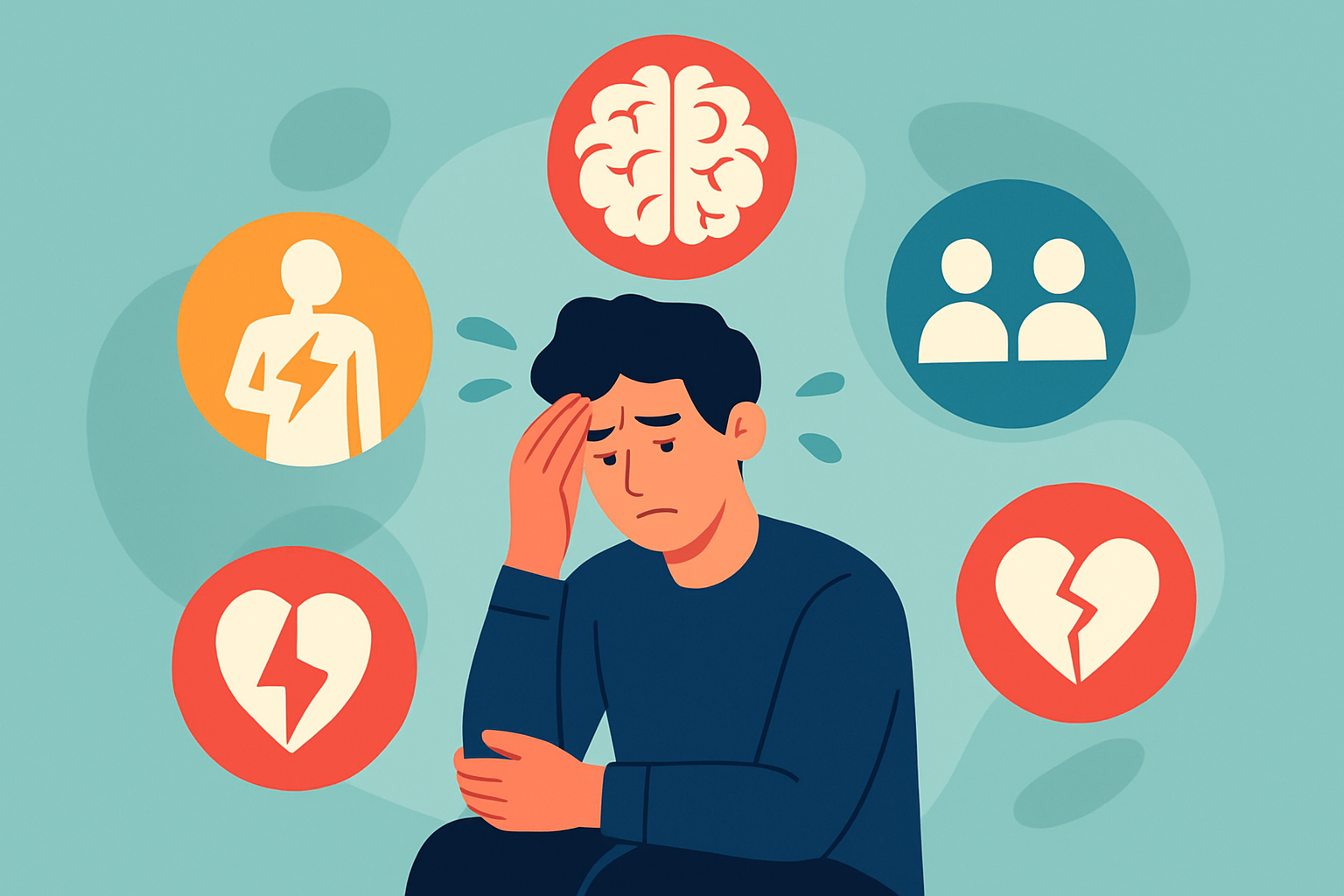 Visual representation showing the multifaceted effects of clinical anxiety on different aspects of a person